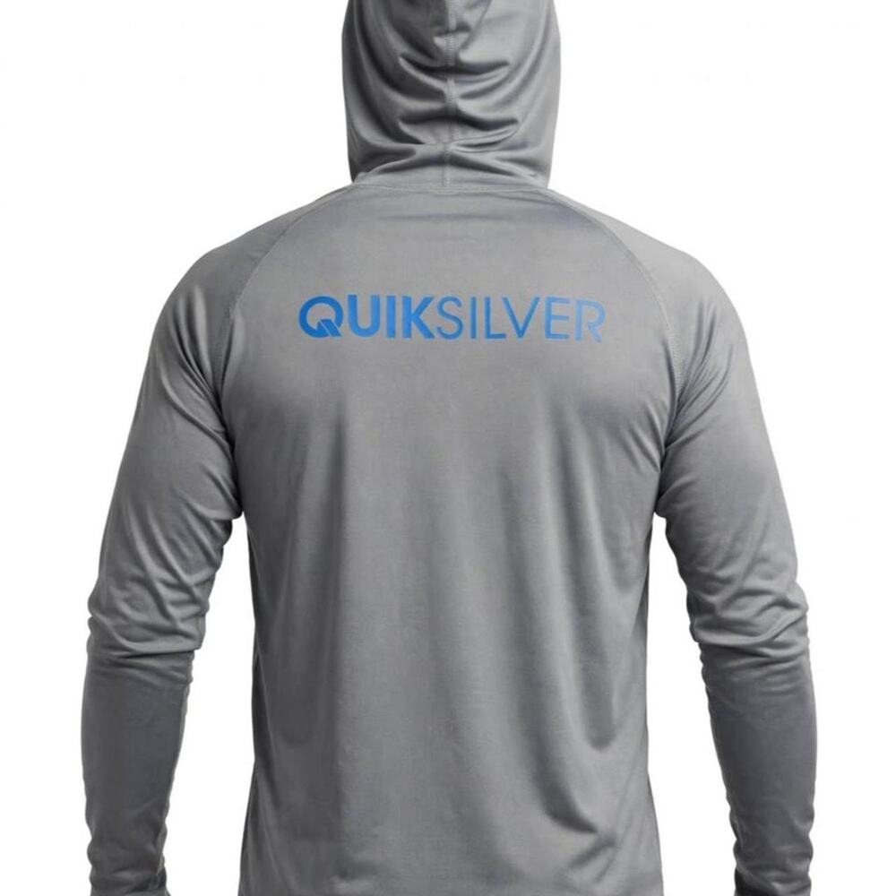 Quiksilver gray long sleeve hoodie with blue logo, size M